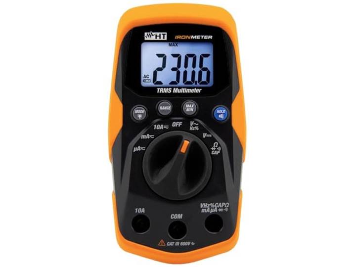 HT Instruments Ultra résistant Multimètre numérique TRMS jusqu'à 600 V AC/DC avec lampe LED intégrée\, 1 pièce\, Iron mètres