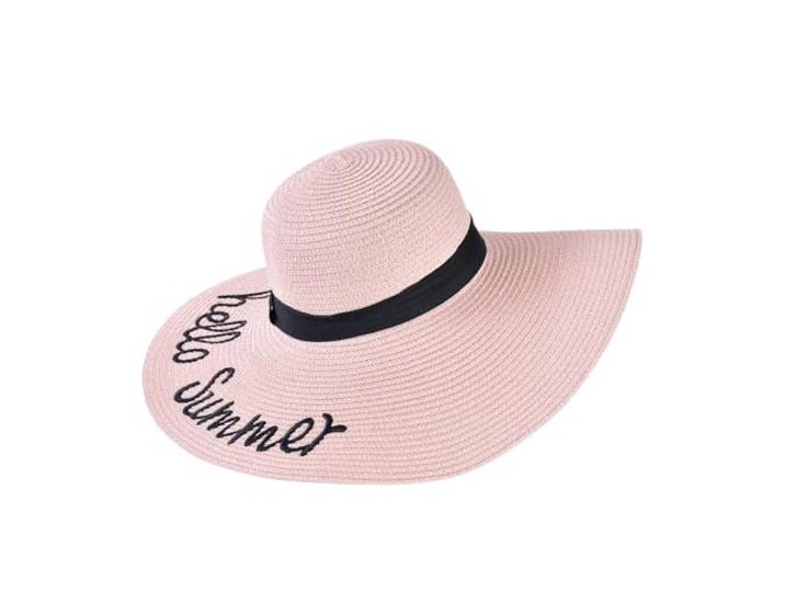 Decopatent Hello Summer Dames Zonnehoed met Brede Rand, UV-Beschermend, Verstelbaar, Lichtroze