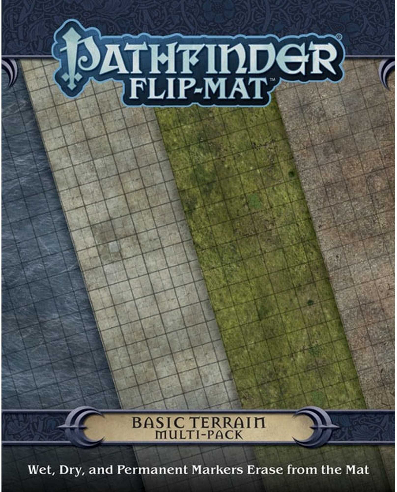 Pathfinder Flip-Mat: Basic Terrain Multi Pack for Tabletop RPG, Paizo Publishing, Includes Grassland, Stone Floor, Street and Water Textures