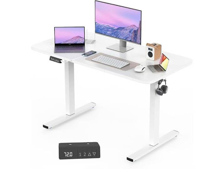 GOKHOMX Blanc 1 Pièce Réglable en Hauteur Fonction Mémoire & Port USB Bureau Électrique Debout 120x60cm Bureaux Maison Bureau