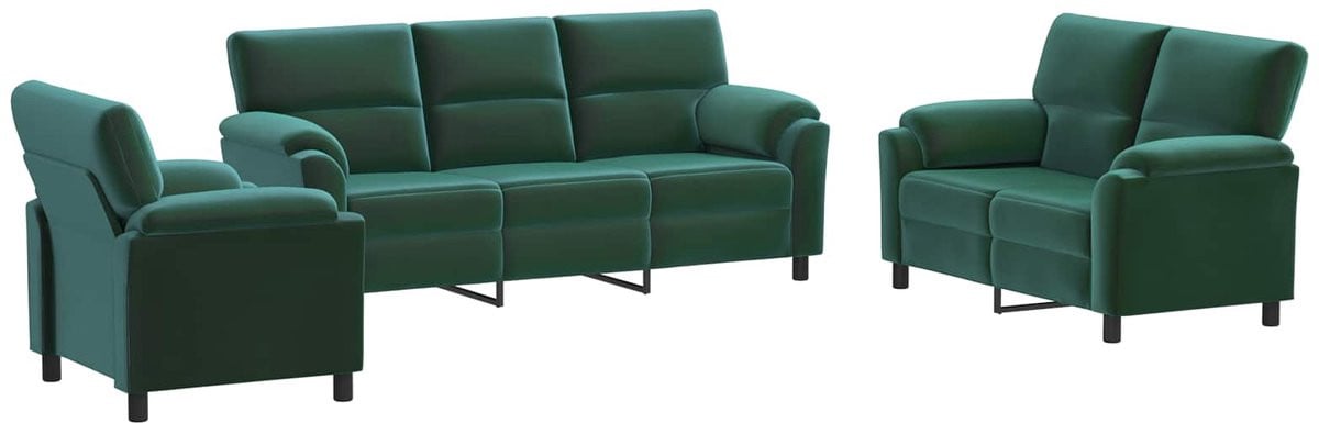 vidaXL Bankstel 3-delig Donkergroen Fluweel Modern