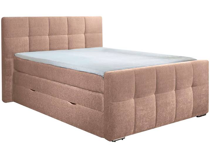 Boxspringbett, Chenille, Beige, 184×224 cm, Mit Stauraum & Taschenfederkernmatratzen, Modern, Places of Style