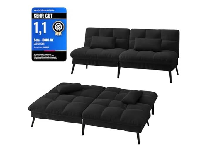 LUCKRACER Sofa 3 Sitzer Sofa Schlafsofa mit Schlaffunktion, überzug Futon Klappsofa, Bettcouch, ecksofa, Couch, 5 Verstellbare Winkel, Ideal für Wohnungen Wohnzimmer aus Stoff Schwarz