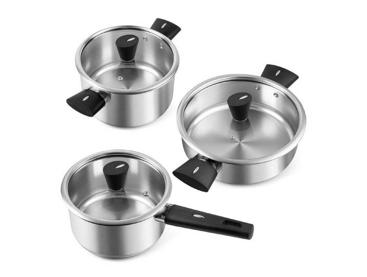 LuxusKollektion Topf-Set Edelstahl Topfset 6-tlg Induktion Glasdeckel