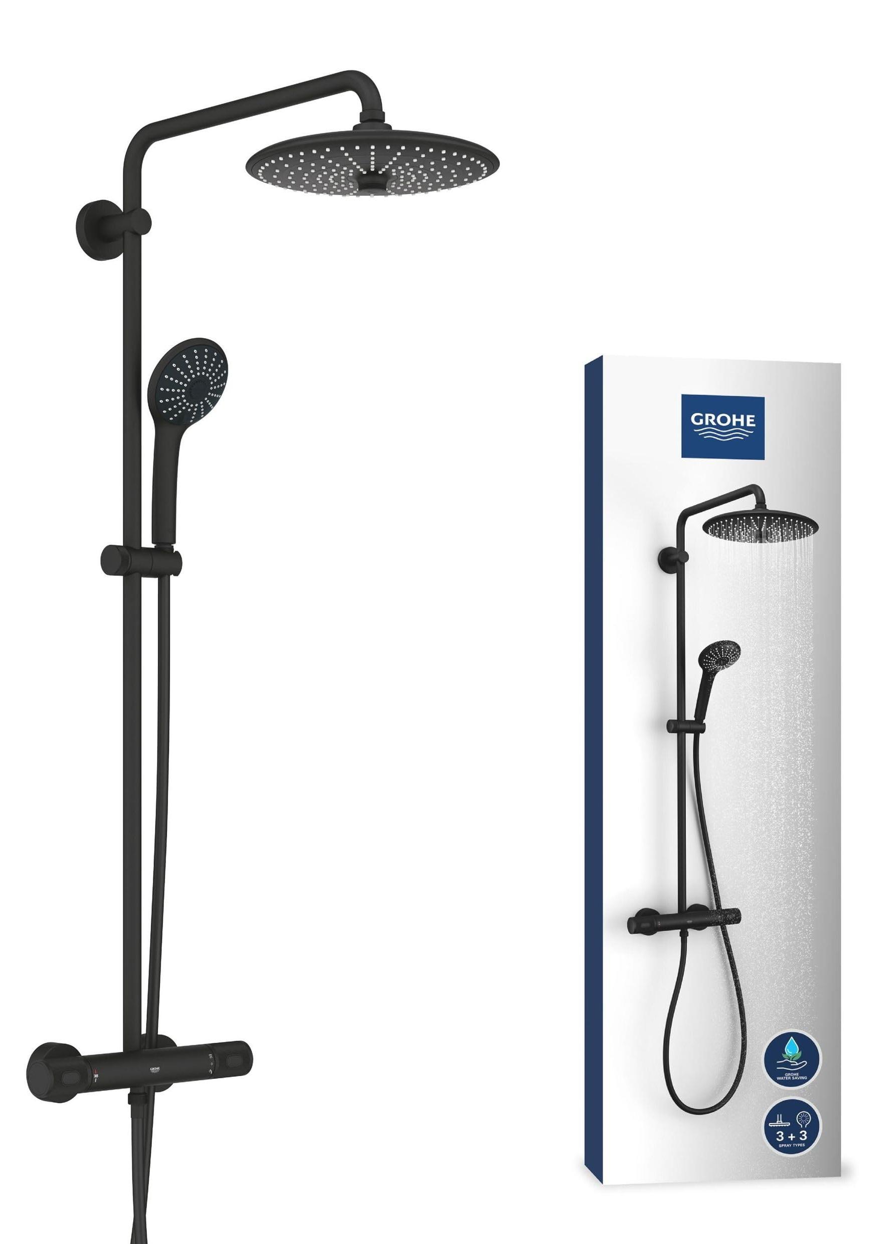 Duschsystem Vitalio Joy, Thermostat, Wandmontage, Phantom Black