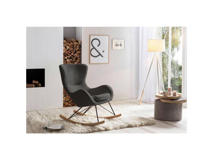 Livetastic Schaukelstuhl, Dunkelgrau, Metall, Esche, vollmassiv, 75x106x102 cm, Wohnzimmer, Sessel, Schaukelstühle