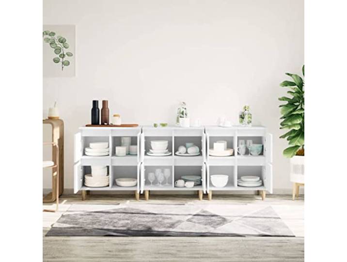 KTHLBRH Anrichte 3 Stück weiß 60 x 35 x 70 cm aus mehrschichtigem Holz 4 Fächer, Ausstellungsfläche, feuchtigkeitsbeständiges Material, pflegeleicht