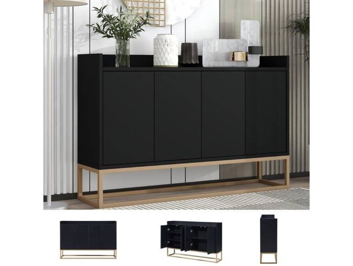 Buffet de Cuisine à 4 Portes Design sans poignée Armoire Multifonction Meuble de Rangement Moderne Meuble Cuisine Buffet Noir