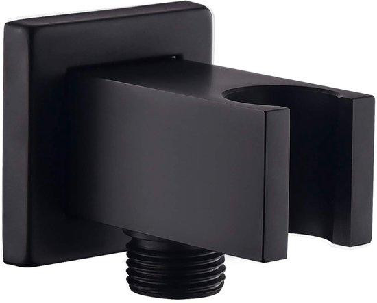 Benza Ibenzoa elegante doucheaansluiting met handdouchehouder - Vierkant, Messing, Zwart, 1/2-inch aansluiting, Wandmontage