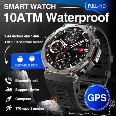 Uplifted Finds 2025 Military Bluetooth Call Smart Watch Built in GPS Compass Barometric Altimeter 10ATM Waterproof black