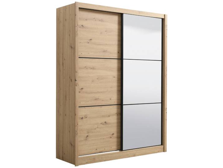 Xora Schiebetürenschrank, Eiche Artisan, Glas, 5 Fächer, 166x215.5x60 cm, Typenauswahl, Schrankfront mit Spiegel, Schlafzimmer, Kleiderschränke, Kleiderschränke mit Spiegel