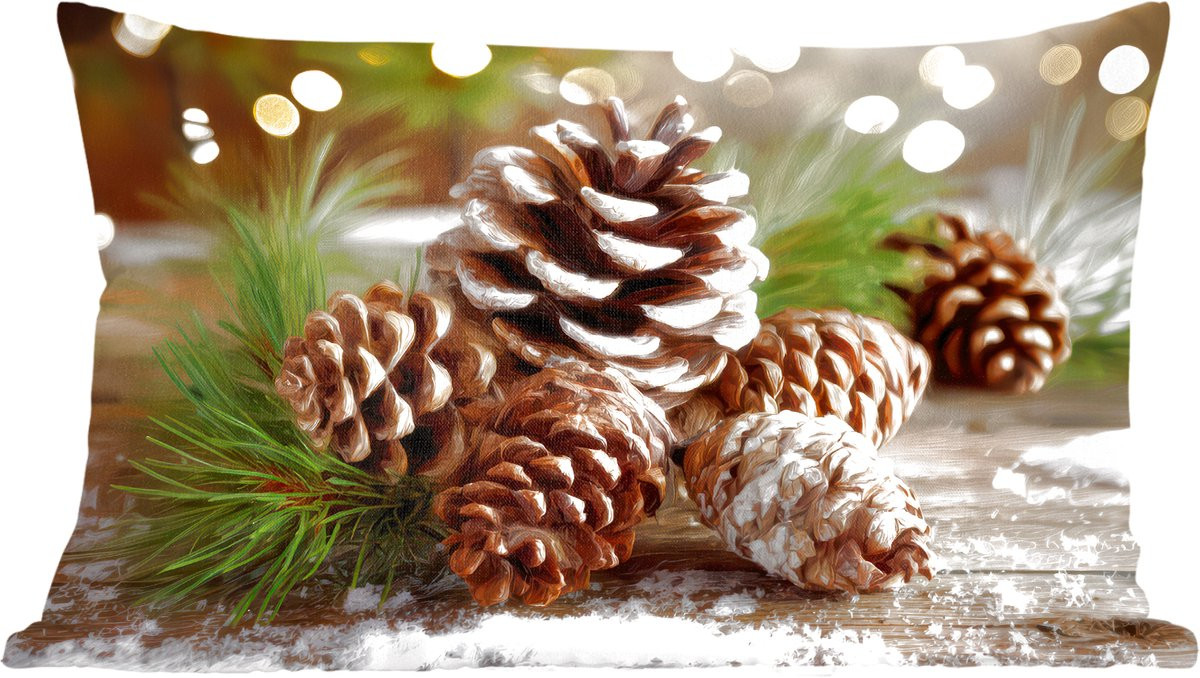 PillowMonkey Sierkussens met Dennenappels voor Kerstsfeer - Bruin en Groen - 60 x 40 cm