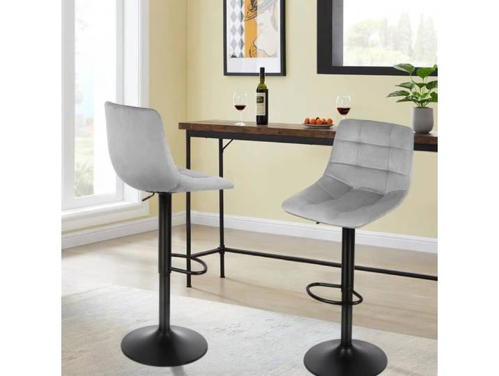 Tabouret de bar gris clair réglable en hauteur - Lot de 2 - Homewell
