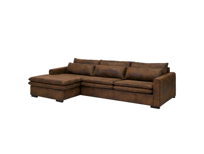 Ecksofa Dailman mit Longchair Braun/Schokolade/ Braun Microfaser Goda 299 x 77 x 164cm Longchair davorstehend links Modern