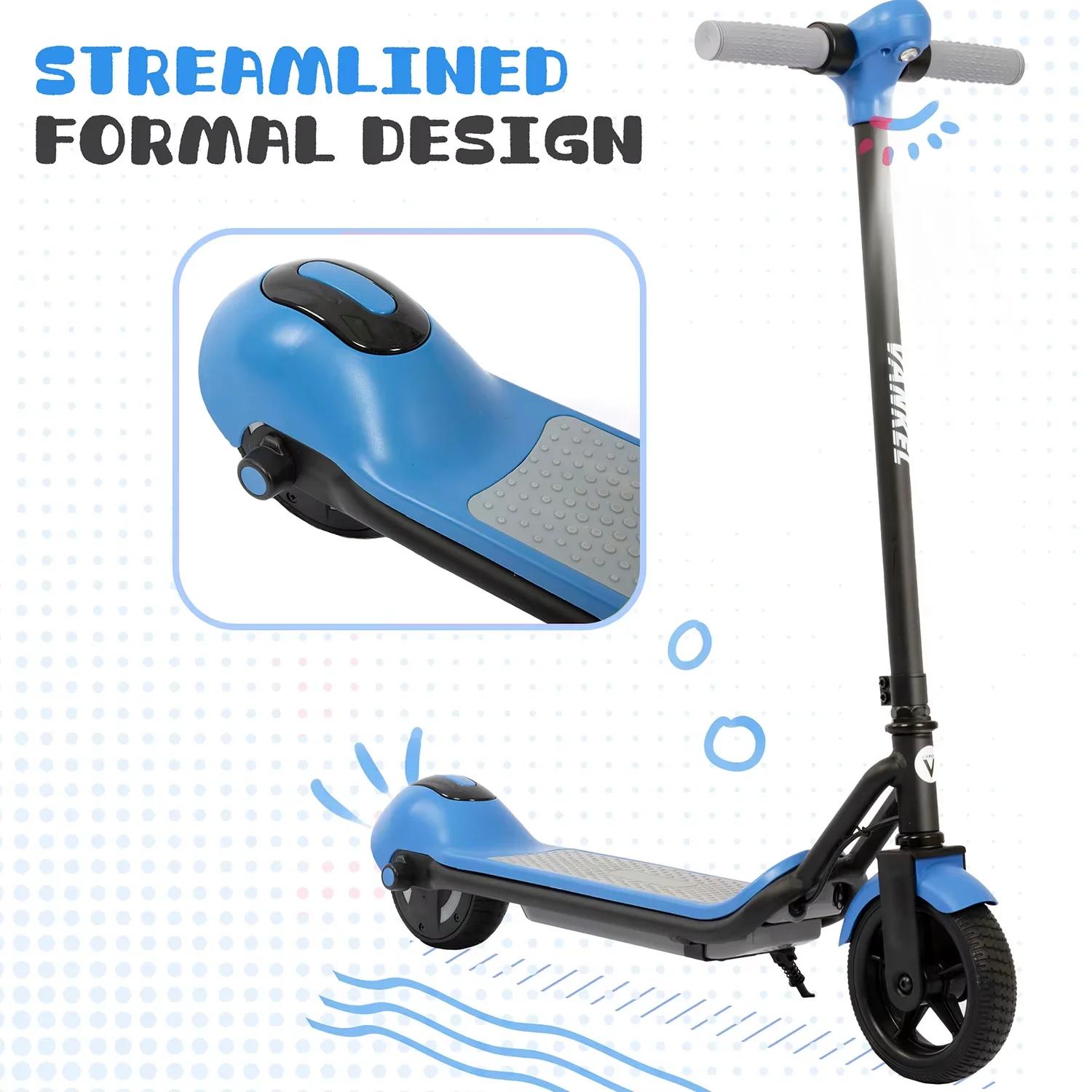 Elektrischer Kinderroller - Zweirädriges Modell - Für Kinder von 6-12 Jahren - LED-Räder - Rutschfestes Trittbrett und Griffe - 16,5-cm-Räder - Reichweite 10-20 km - Blau