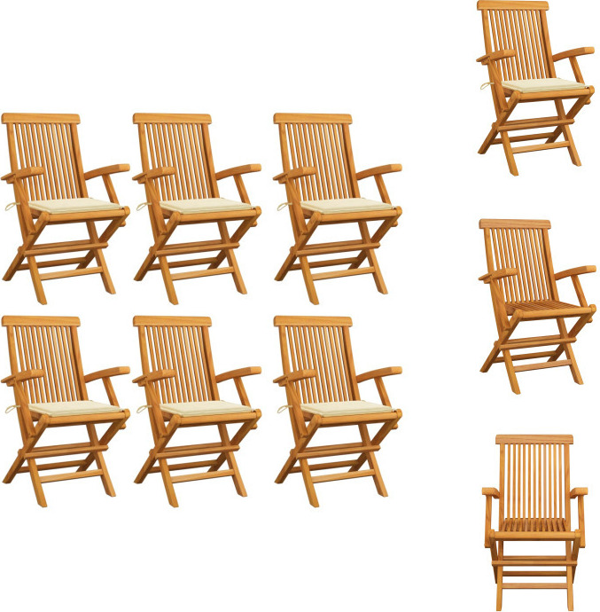 vidaXL Gartenstühle mit Creme Kissen 6 Stk. Massivholz Teak - Gartenstühle