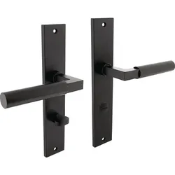Intersteel, Türgriff + Türgarnitur, Langschildschildgarnitur Baustil Zamak F71 schwarz WC 72 mm DIN links / rechts