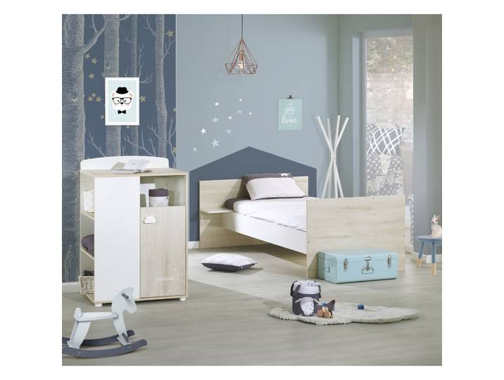 BABYPRICE Lit Bebe Combine Evolutif Smile Hetre Cendre