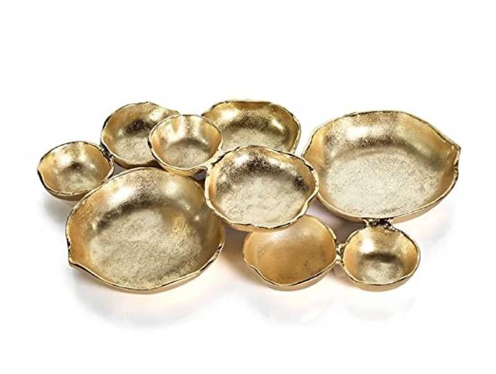 Zodax Cluster mit 9 runden Servierplatten, antikes Gold-Finish, Aluminiumsockel, 48,3 x 30,5 x 6,3 cm
