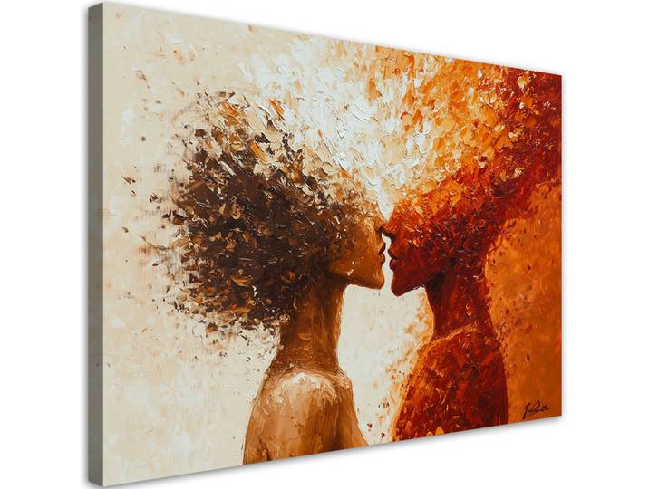 Feeby Wandbild abstrakter kuss eines nackten paares, Orange, Herz/Romantik, Rechteckig, 100x70 cm, Bilder & Rahmen, Bilder, Leinwandbilder