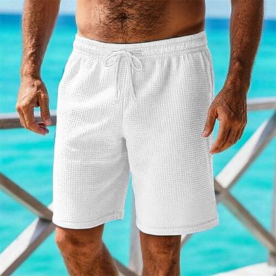 Herren Waffel-Shorts Shorts Sommershorts Freizeitshorts Kordelzug Tasche Elastischer Bund Einfach Komfort Atmungsaktiv Kurz Outdoor Urlaub Sport Lässig Weiß Rosa