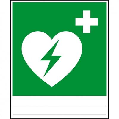 Aufkleber I Kombi-Rettungszeichen, Automatisierter externer Defibrillator, Ausfüllfeld, Folie, 150x180mm, ASR ISO 7010 E010 D-E017