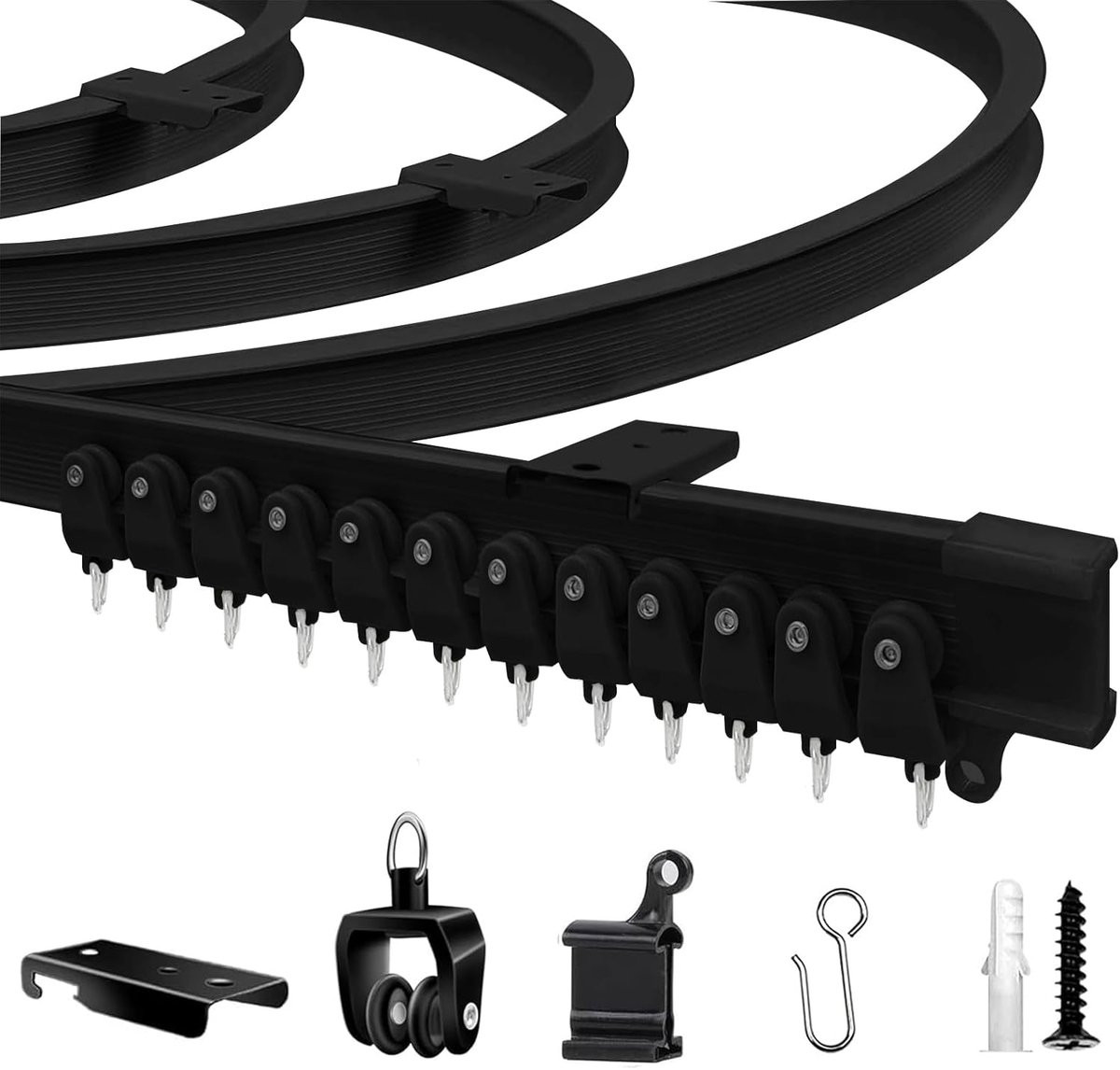 SnelShoppen Flexibele Plafondgordijnrail voor Plafondmontage, 5 m, Zwart