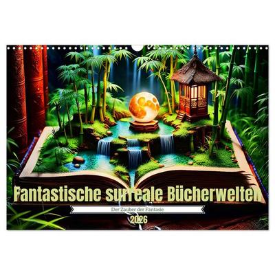Fantastische surreale Bücherwelten (Wandkalender 2026 DIN A3 quer), CALVENDO Monatskalender