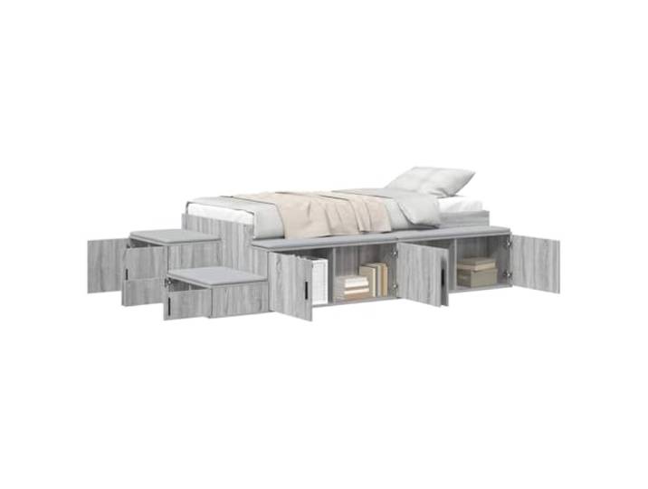KTHLBRH Boxspringbett Grau Sonoma 75 cm Mehrschichtiges Holz, integrierte Einlegeböden, Lattenrost, Scharniertüren, 100 kg