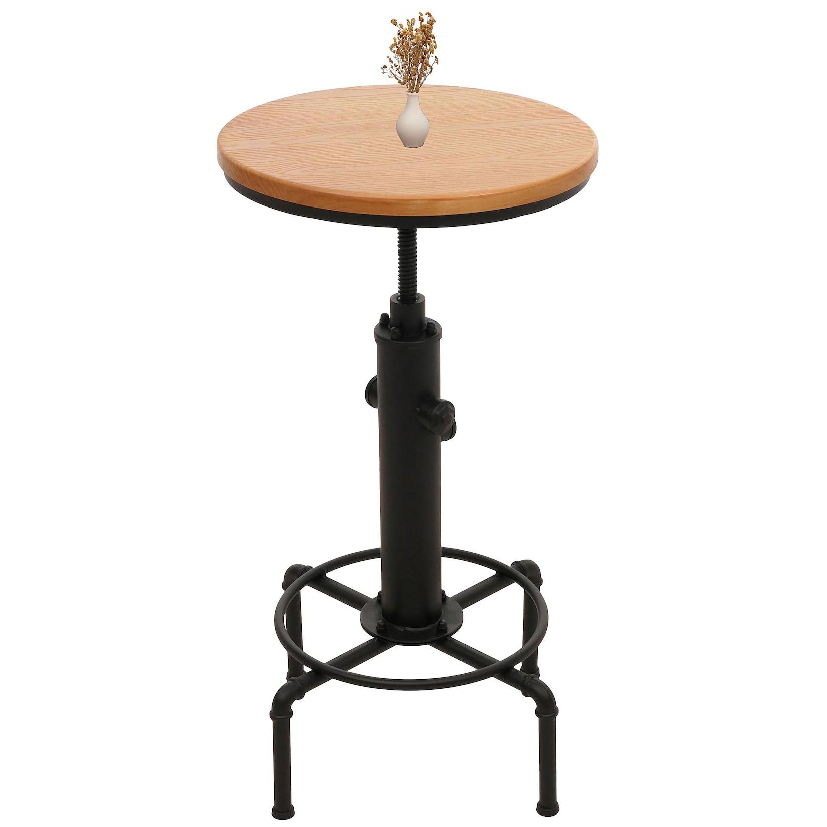 Bartisch MCW-N23, Thekentisch Bistrotisch höhenverstellbar drehbar Fußablage Industrial Eisen Massiv-Holz Ø 50cm ~ natur