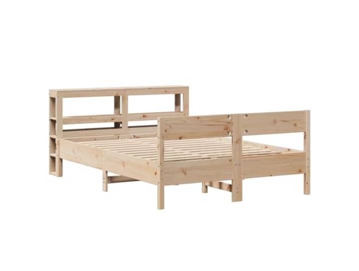 KTHLBRH Bett ohne Matratze 140 x 200 cm aus massivem Kiefernholz Mit Ablagen, Lattenrost, Kopfteil mit Regalen, langlebiger Rahmen, einfache Montage