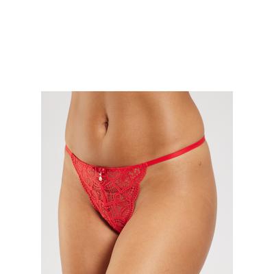 String LASCANA "Nikoletta", Damen, Gr. 44/46, rot, Spitze, Obermaterial: 90% Polyamid, 10% Elasthan, Unterhosen String, aus floraler Spitze mit Accessoire in Perlenoptik
