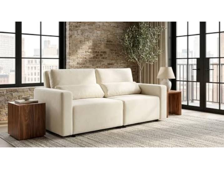 2-Sitzer-Sofa, ausklappbares Schlafsofa mit Stauraum, puderrosa, Komo Family Möbel