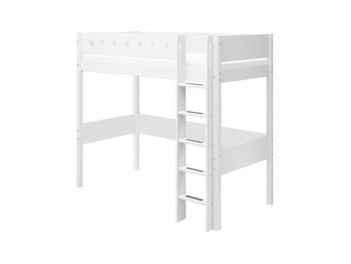 Lit mezzanine - FLEXA - FLEXA - Blanc 90x200 cm - Échelle droite - Marches antidérapantes