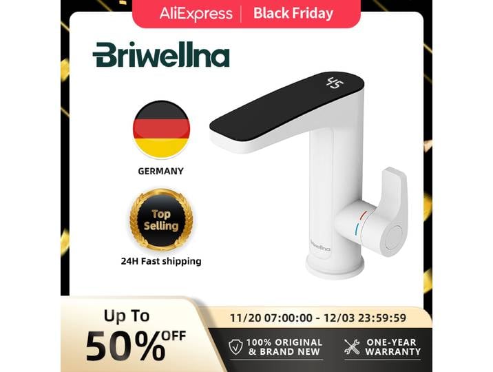 Chauffe-eau électrique Briwellna 220V 2-en-1 avec robinet chauffant pour lavabo, à poser sur comptoir, robinet électrique à débit continu