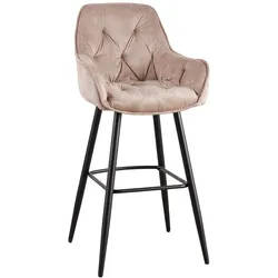 champagner beige Samt Barstuhl mit Lehne Metall schwarz