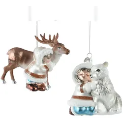Christmas Decorations 1 Christbaumschmuck Glas 11,5cm Winterkind mit Tier Figur zum Aufhängen - Weihnachtsbaum Anhänger Weihnachten Weihnachtsbaumschmuck mundgeblasen Weiß