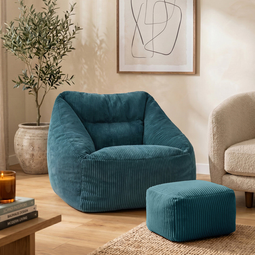 icon Natalia Large Beanbag and Pouffe Set Corduroy Navy Blue Teal Large