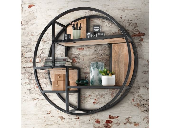 Die Faktorei Circle Wandregal Mangoholz Natur/Metall Schwarz