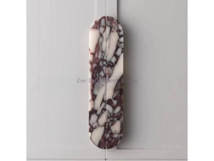 Poignée de porte d'armoire en marbre Calacatta Violet de luxe, style Wabi Sabi, poignée en pierre vintage, décoration intérieure