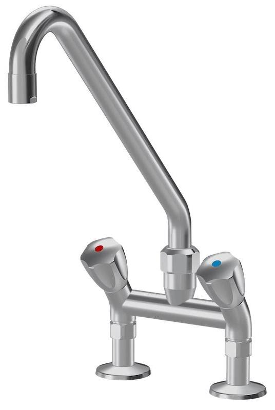 Zweigriffmischer für Profi-Küchen | Schwenkauslauf | Messing | 120 l/min | Tischeinbau, Ausführung:Ausladung C 449
