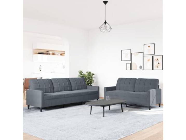 KTHLBRH Sofa-Set, 2-teilig, dunkelgrau, Samt 2-Sitzer und 3-Sitzer, Metallrahmen, Schaumstoffpolsterung, modernes Design