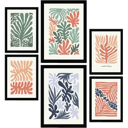 POSTER Set Mit 6 Minimalistischen In Pastellfarben Pflanzenmuster Drucke Von Landschaften Und Natur Für Innenarchitektur A3 & A4 Schwarzer Rahmen