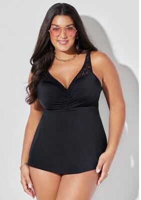 Plus Size Women's Bra Sized Crochet Underwire Tankini Top by Swimsuits For All in Black (Size 36 F)