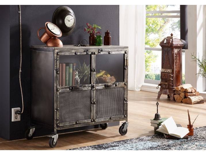Sideboard Mango 90x40x90 grau lackiert HEAVY INDUSTRY #114
