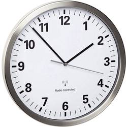 TFA Dostmann 60.3523.02 Funk Wanduhr 30.5 cm x 43 mm Edelstahl Leisegang-Uhrwerk, Energiesparfunktion