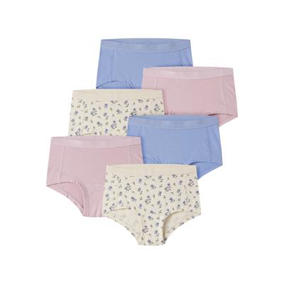 Hipster NAME IT "NKFHIPSTER 6P BUTTERCREAM FLORAL NOOS", Mädchen, Gr. 92, 6 Stk., Jersey, buttercream detail:flower aop, corsage, grapemist, Jersey, Obermaterial: 95% Baumwolle, 5% Elasthan, bedruckt, unifarben, eng, Unterhosen