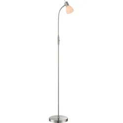 Stehlampe Stehleuchte Wohnzimmerlampe Schlafzimmerleuchte Standlampe, Metall Glas nickel weiß, beweglicher Spot, E14, H 146 cm