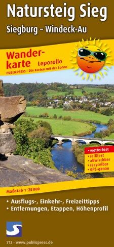 Publicpress - Wanderkarte Natursteig Sieg, Siegburg - Windeck-Au. Mit Ausflugszielen, Einkehr- & Freizeittipps, wetterfest, reißfest, abwischbar, GPS-genau. 1:25000 - Preis vom 09.10.2026 07:28:09 h