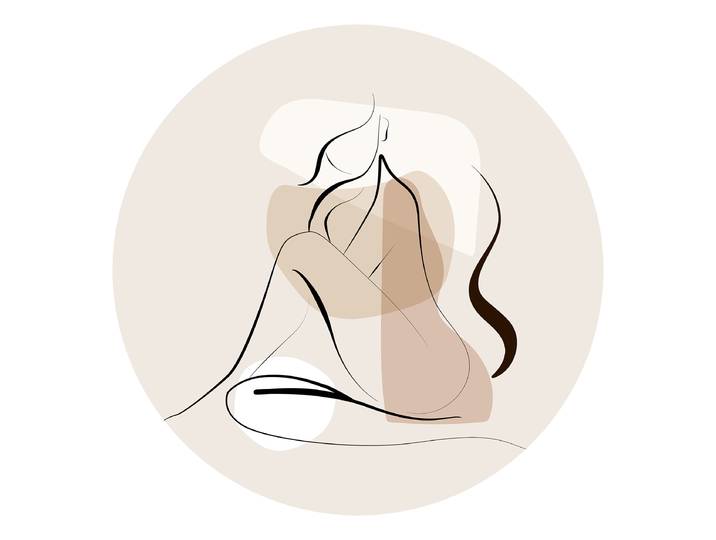 Tableau verre Line Art Woman rond type A Verre flotté Beige/Marron/Noir Ø 50cm